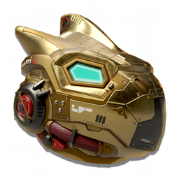 An aggressive <span class="typeSTELLAR">Exosuit Appearance Override</span>, modeled on the war helmets of the ancient Gek. This special edition is cast in a durable and precious alloy.