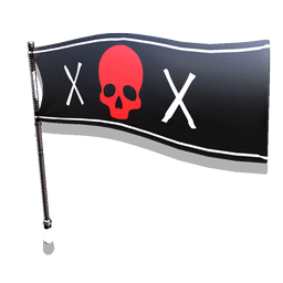 The bright red skull emblazoned on this velvety flag serves as a warning to hostile parties.