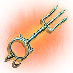 A strange forked key, glowing with an ultraviolet light.