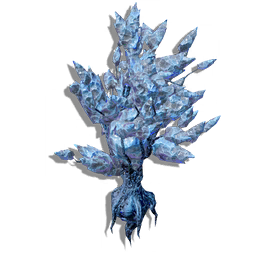 The timber of this ancient tree has mineralized and frozen, forming a superhard, ice-bound sculpture.